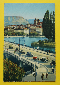 Ansichtskarte AK Genf / Mont Blanc Brücke / 1936 / Kathedrale St. Pierre – Autos – Oldtimer